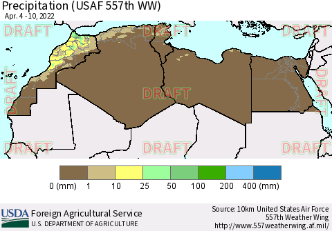 North Africa Precipitation (USAF 557th WW) Thematic Map For 4/4/2022 - 4/10/2022