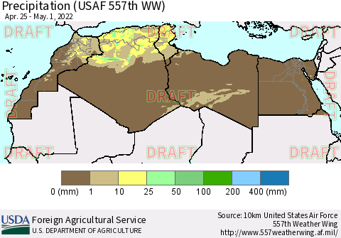 North Africa Precipitation (USAF 557th WW) Thematic Map For 4/25/2022 - 5/1/2022