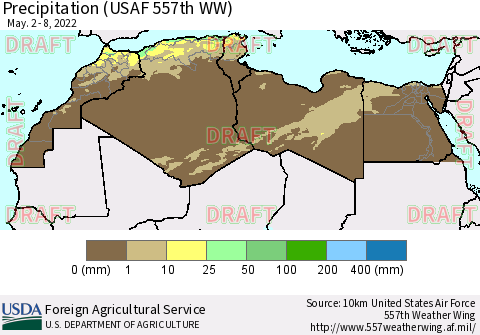 North Africa Precipitation (USAF 557th WW) Thematic Map For 5/2/2022 - 5/8/2022