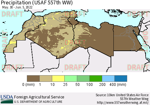 North Africa Precipitation (USAF 557th WW) Thematic Map For 5/30/2022 - 6/5/2022