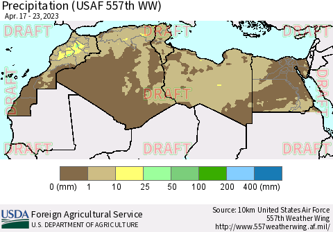 North Africa Precipitation (USAF 557th WW) Thematic Map For 4/17/2023 - 4/23/2023