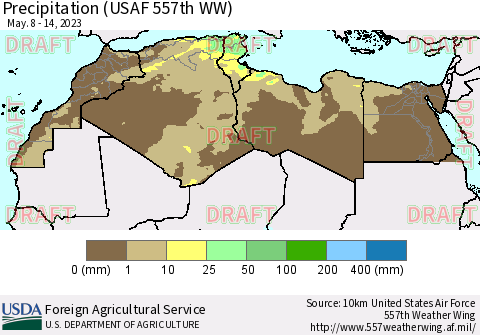 North Africa Precipitation (USAF 557th WW) Thematic Map For 5/8/2023 - 5/14/2023