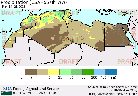North Africa Precipitation (USAF 557th WW) Thematic Map For 5/15/2023 - 5/21/2023