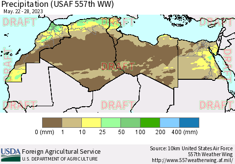 North Africa Precipitation (USAF 557th WW) Thematic Map For 5/22/2023 - 5/28/2023