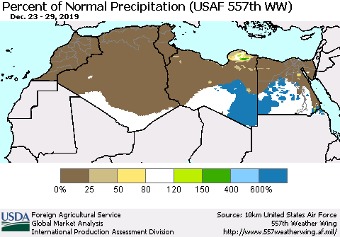North Africa Percent of Normal Precipitation (USAF 557th WW) Thematic Map For 12/23/2019 - 12/29/2019