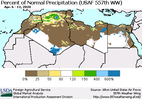 North Africa Percent of Normal Precipitation (USAF 557th WW) Thematic Map For 4/6/2020 - 4/12/2020
