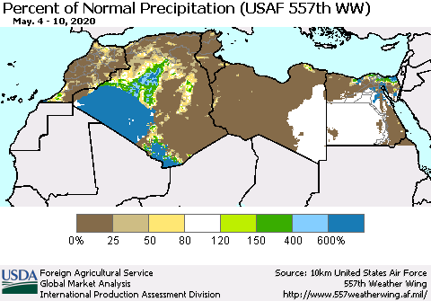 North Africa Percent of Normal Precipitation (USAF 557th WW) Thematic Map For 5/4/2020 - 5/10/2020
