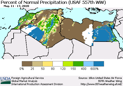 North Africa Percent of Normal Precipitation (USAF 557th WW) Thematic Map For 5/11/2020 - 5/17/2020