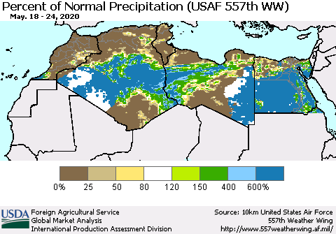 North Africa Percent of Normal Precipitation (USAF 557th WW) Thematic Map For 5/18/2020 - 5/24/2020