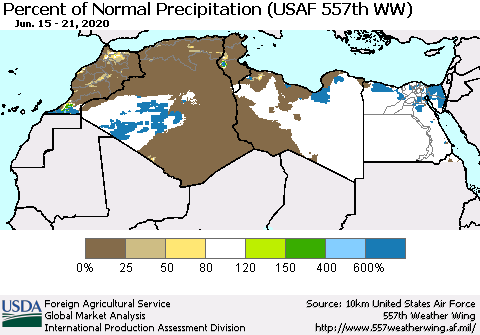 North Africa Percent of Normal Precipitation (USAF 557th WW) Thematic Map For 6/15/2020 - 6/21/2020