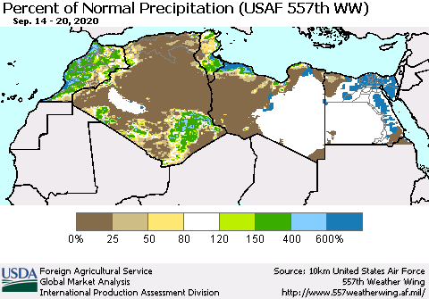 North Africa Percent of Normal Precipitation (USAF 557th WW) Thematic Map For 9/14/2020 - 9/20/2020