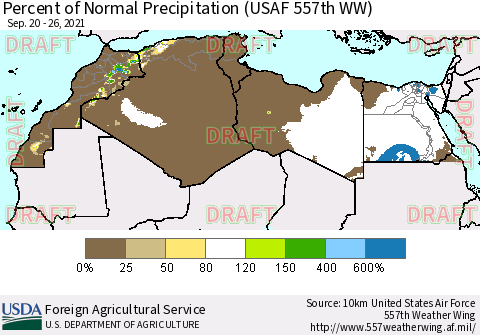 North Africa Percent of Normal Precipitation (USAF 557th WW) Thematic Map For 9/20/2021 - 9/26/2021