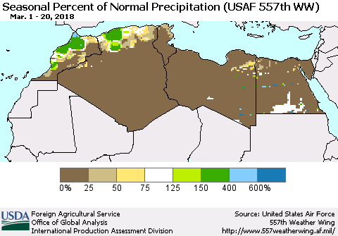 North Africa Seasonal Percent of Normal Precipitation (USAF 557th WW) Thematic Map For 3/1/2018 - 3/20/2018