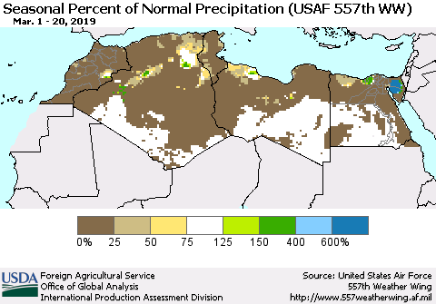 North Africa Seasonal Percent of Normal Precipitation (USAF 557th WW) Thematic Map For 3/1/2019 - 3/20/2019