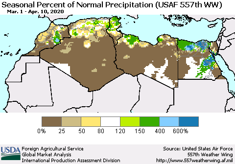 North Africa Seasonal Percent of Normal Precipitation (USAF 557th WW) Thematic Map For 3/1/2020 - 4/10/2020