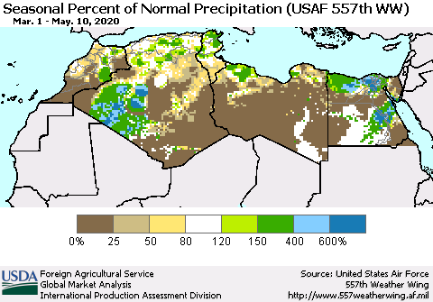 North Africa Seasonal Percent of Normal Precipitation (USAF 557th WW) Thematic Map For 3/1/2020 - 5/10/2020