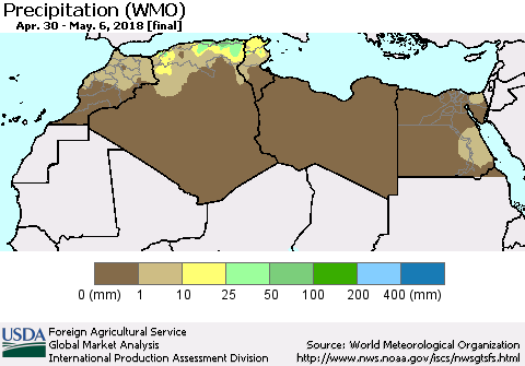 North Africa Precipitation (WMO) Thematic Map For 4/30/2018 - 5/6/2018
