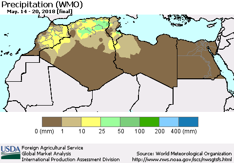 North Africa Precipitation (WMO) Thematic Map For 5/14/2018 - 5/20/2018