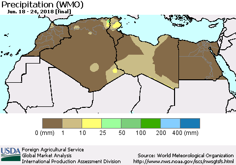 North Africa Precipitation (WMO) Thematic Map For 6/18/2018 - 6/24/2018