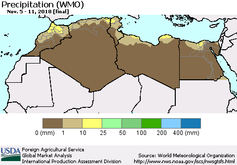 North Africa Precipitation (WMO) Thematic Map For 11/5/2018 - 11/11/2018