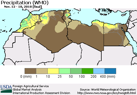 North Africa Precipitation (WMO) Thematic Map For 11/12/2018 - 11/18/2018