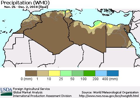 North Africa Precipitation (WMO) Thematic Map For 11/26/2018 - 12/2/2018