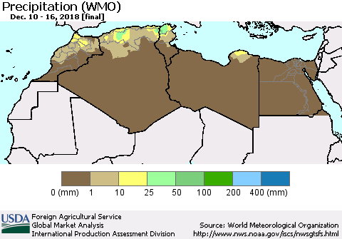 North Africa Precipitation (WMO) Thematic Map For 12/10/2018 - 12/16/2018