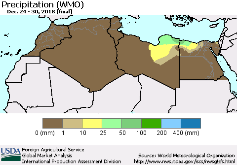North Africa Precipitation (WMO) Thematic Map For 12/24/2018 - 12/30/2018