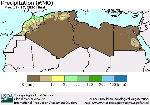 North Africa Precipitation (WMO) Thematic Map For 5/11/2020 - 5/17/2020