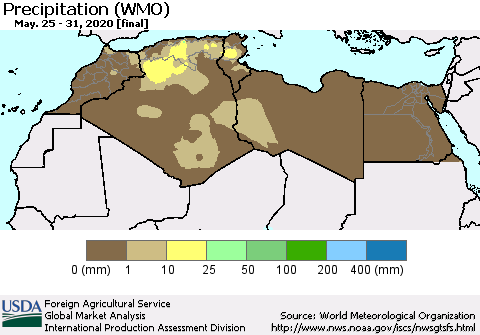 North Africa Precipitation (WMO) Thematic Map For 5/25/2020 - 5/31/2020