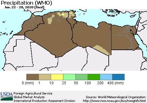North Africa Precipitation (WMO) Thematic Map For 6/22/2020 - 6/28/2020