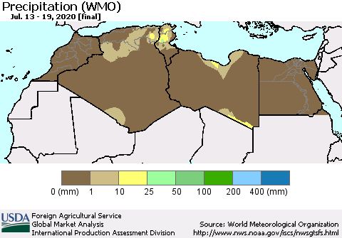 North Africa Precipitation (WMO) Thematic Map For 7/13/2020 - 7/19/2020