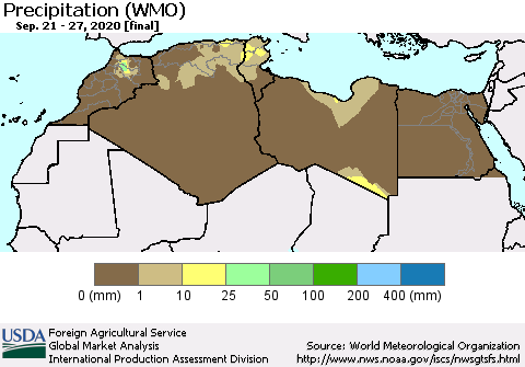North Africa Precipitation (WMO) Thematic Map For 9/21/2020 - 9/27/2020