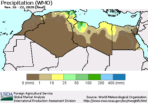 North Africa Precipitation (WMO) Thematic Map For 11/16/2020 - 11/22/2020