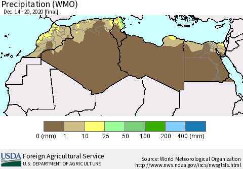 North Africa Precipitation (WMO) Thematic Map For 12/14/2020 - 12/20/2020