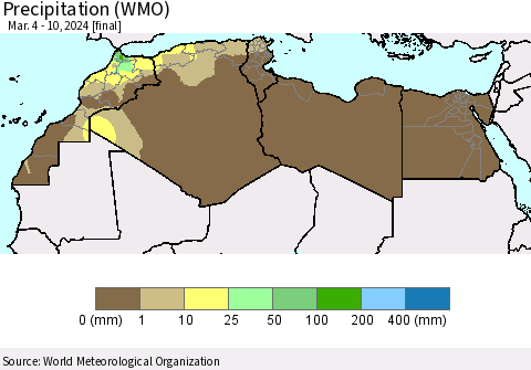 North Africa Precipitation (WMO) Thematic Map For 3/4/2024 - 3/10/2024