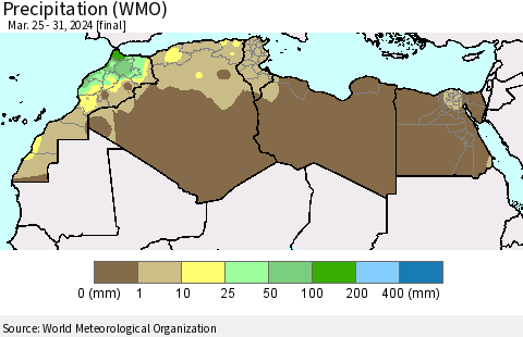 North Africa Precipitation (WMO) Thematic Map For 3/25/2024 - 3/31/2024