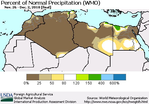 North Africa Percent of Normal Precipitation (WMO) Thematic Map For 11/26/2018 - 12/2/2018