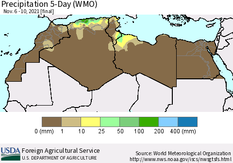 North Africa Precipitation 5-Day (WMO) Thematic Map For 11/6/2021 - 11/10/2021