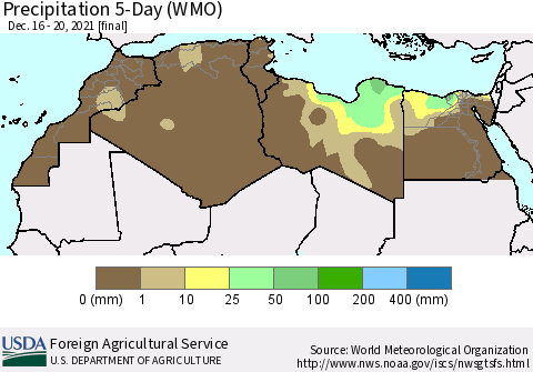 North Africa Precipitation 5-Day (WMO) Thematic Map For 12/16/2021 - 12/20/2021