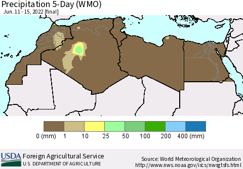 North Africa Precipitation 5-Day (WMO) Thematic Map For 6/11/2022 - 6/15/2022