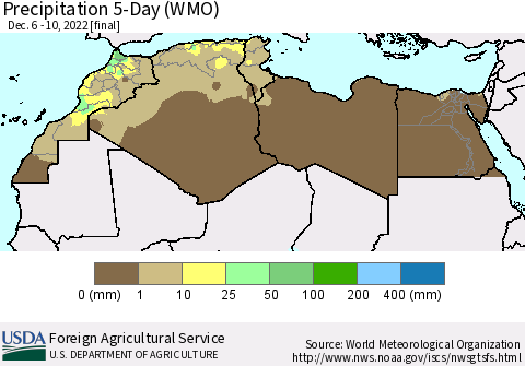 North Africa Precipitation 5-Day (WMO) Thematic Map For 12/6/2022 - 12/10/2022