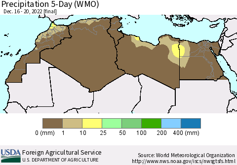 North Africa Precipitation 5-Day (WMO) Thematic Map For 12/16/2022 - 12/20/2022
