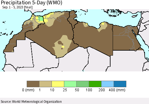 North Africa Precipitation 5-Day (WMO) Thematic Map For 9/1/2023 - 9/5/2023