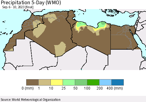 North Africa Precipitation 5-Day (WMO) Thematic Map For 9/6/2023 - 9/10/2023