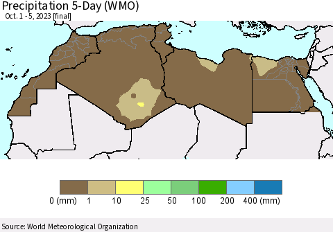 North Africa Precipitation 5-Day (WMO) Thematic Map For 10/1/2023 - 10/5/2023