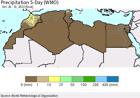 North Africa Precipitation 5-Day (WMO) Thematic Map For 10/26/2023 - 10/31/2023