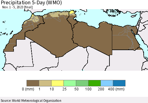 North Africa Precipitation 5-Day (WMO) Thematic Map For 11/1/2023 - 11/5/2023
