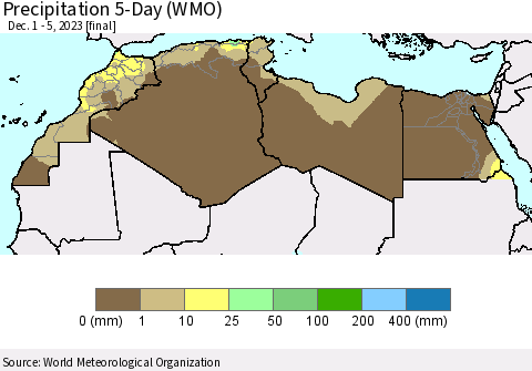 North Africa Precipitation 5-Day (WMO) Thematic Map For 12/1/2023 - 12/5/2023