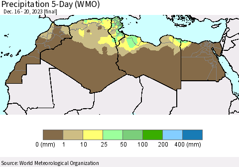 North Africa Precipitation 5-Day (WMO) Thematic Map For 12/16/2023 - 12/20/2023